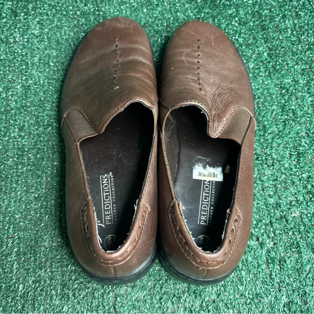 Predictions Leather Collection Brown Slip On Comfort Shoes Women 7.5